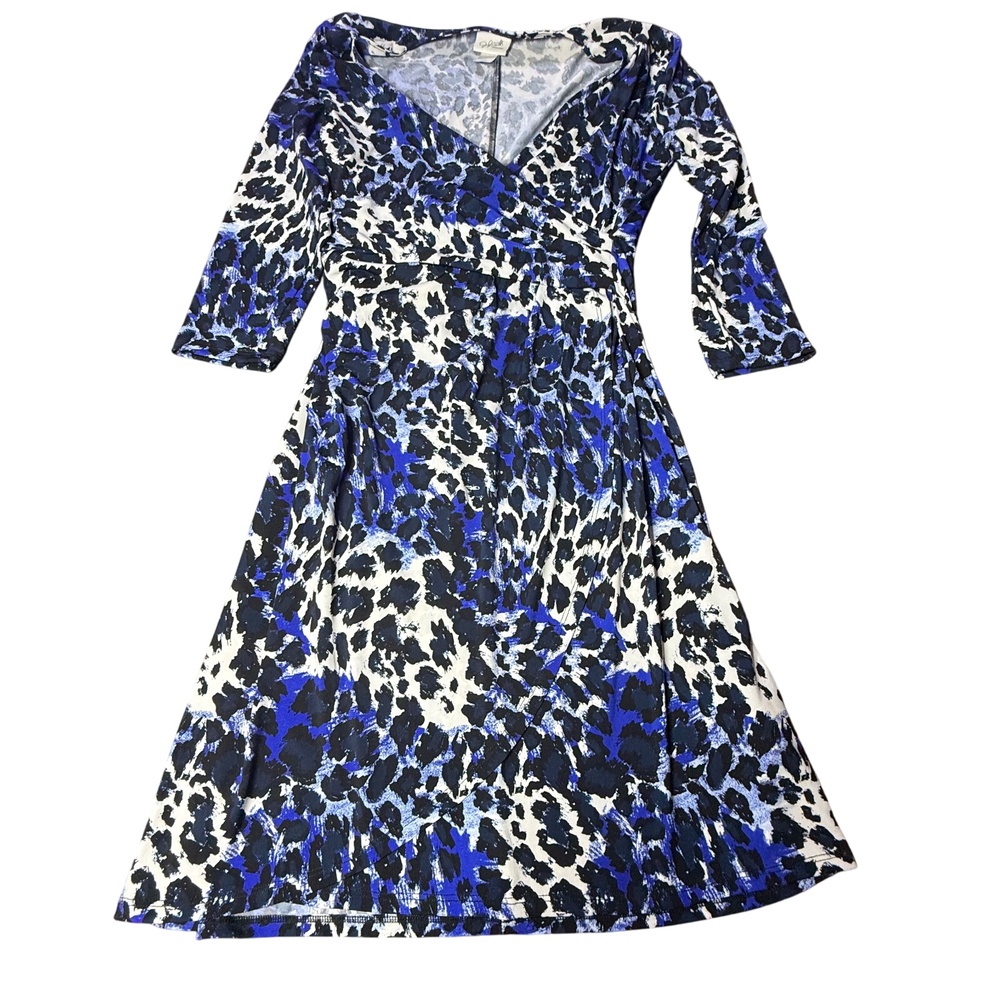Jaclyn Smith Collection Animal Print Midi Dress 3/4‎ Sleeve Blue White S